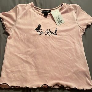 streetswear society baby pink be kind butterfly ruffled crop top. size Large